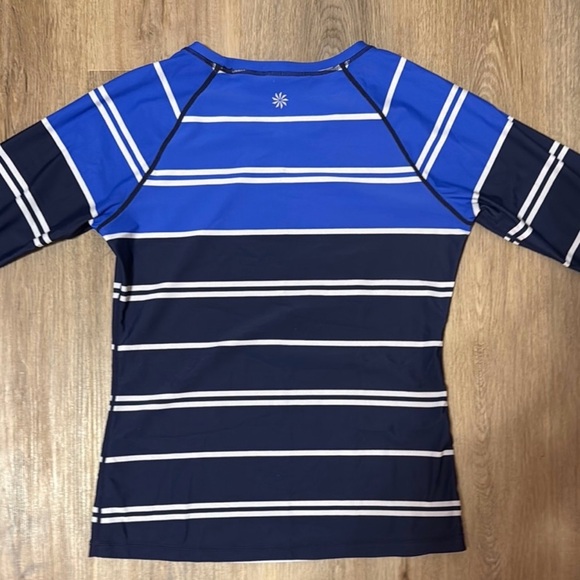 Athleta Blue and Navy Striped Swim Top long sleeve Rashguard Size Small LIKE NEW - Picture 2 of 3